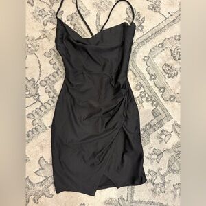 Sexy black backless drape neck dress with slit